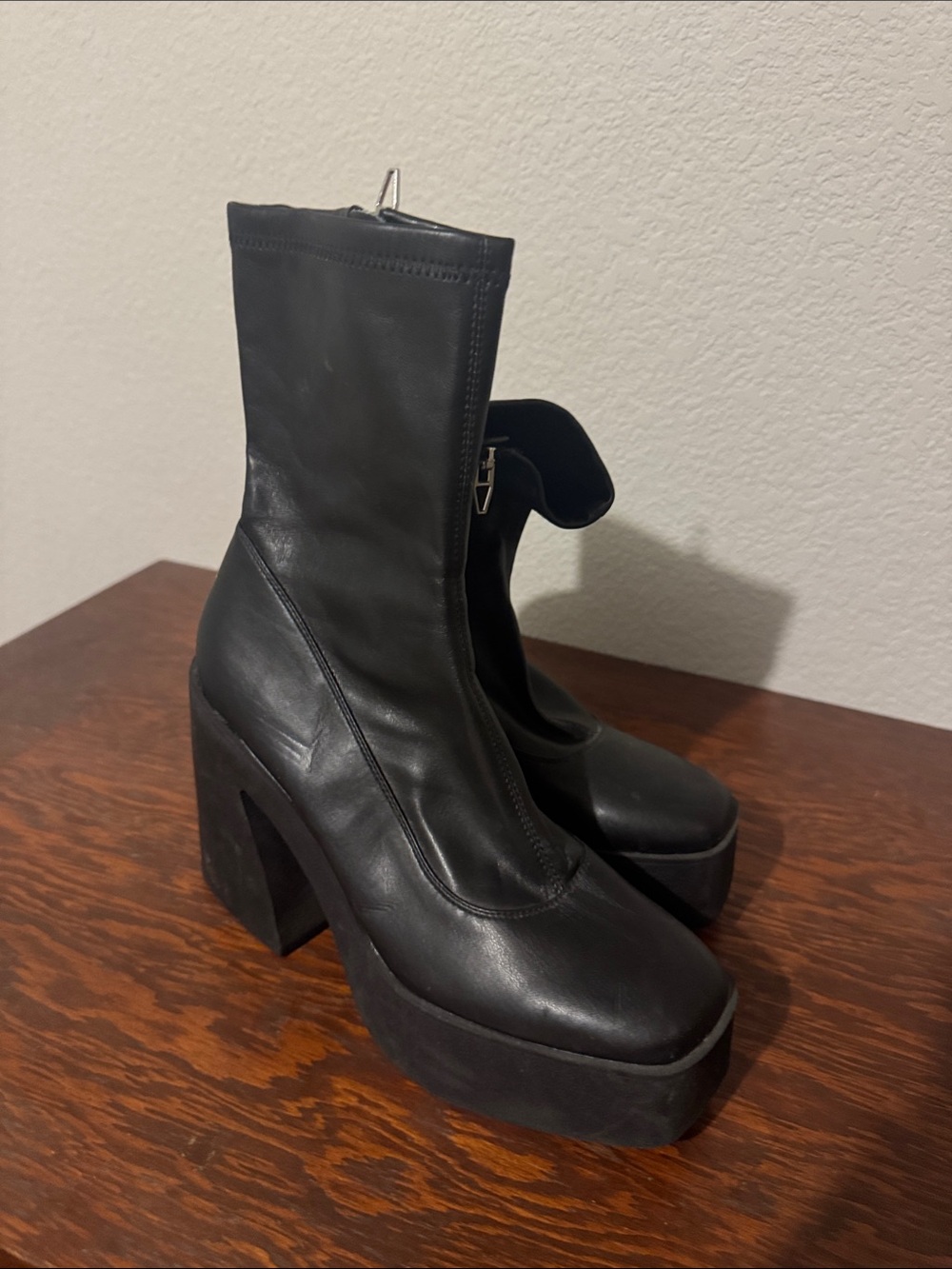Black Platform Block Heel Ankle Boots